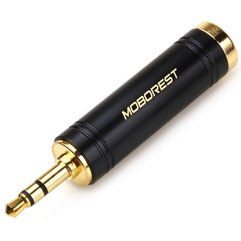 MOBOREST 3.5mm to 1/4'' Stereo Pure Copper Adapter, 1/8'' (3.5mm) Male Plug to 1/4'' (6.35mm) Jack Female Socket Adapter for Headphone Amp Adapte Black -1PCS - Image 1